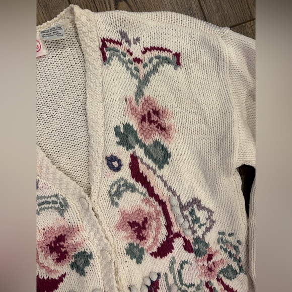 Vintage V.I. Petites Floral Ramie Cotton Cardigan Hong Kong Cottagecore Sz 8-10 - Picture 5 of 11